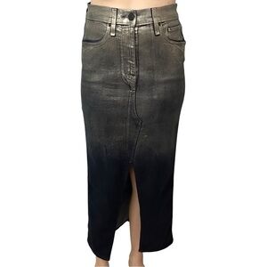 Hudson Denim Midi Skirt Jean Reconstructed Metallic Silver Blue Cotton Size 28